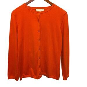 Bamboo Traders Women Cardigan Sweater L Orange Button Up Layering‎ Preppy Office